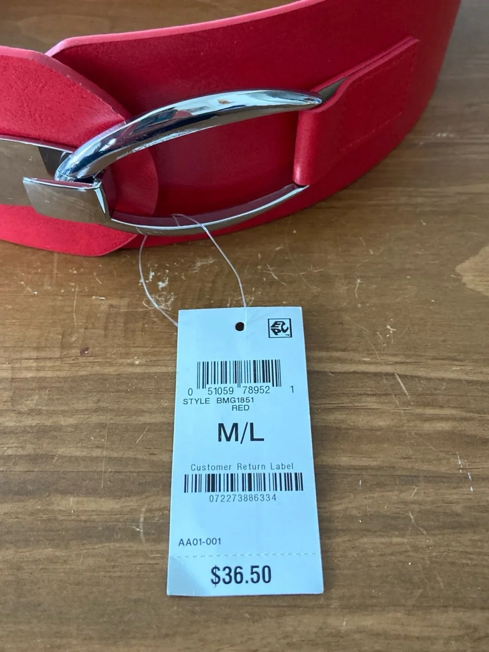INC International Concepts Wide Red Stretch Belt with Silver-Tone Oval Buckle